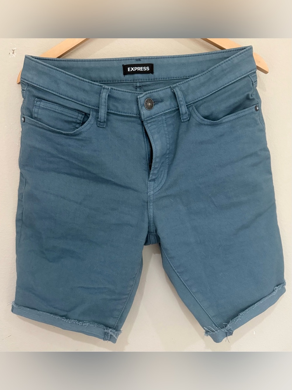 Express Slate Teal Denim Shorts Size 29 Slim